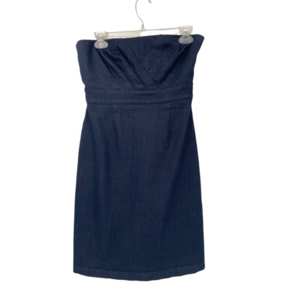 New York & Co Women Blue Strapless Denim Summer Sheath Dress Size 4